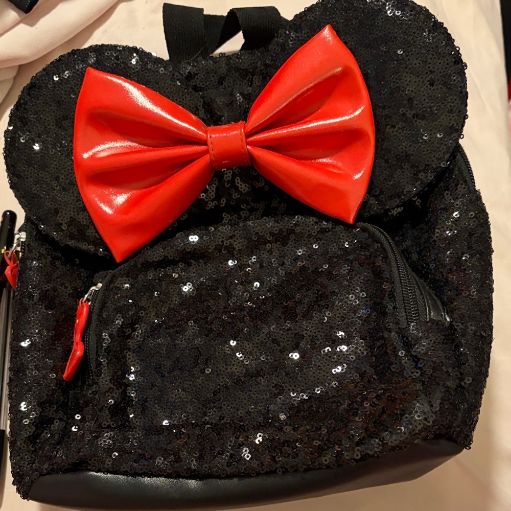 Claire's Black Sequin Mini Backpack with Red Bow Accent